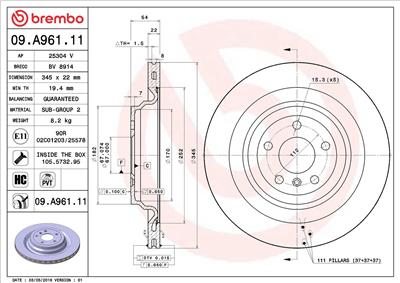 BREMBO 09.A961.11 EAN: 8020584210956.