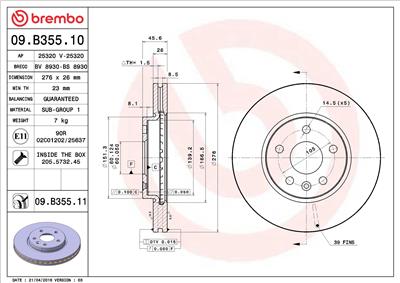 BREMBO 09.B355.11 EAN: 8020584222270.