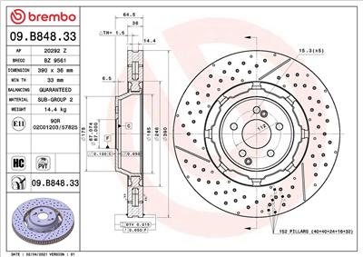 BREMBO 09.B848.33 EAN: 8020584315910.