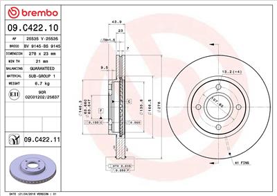 BREMBO 09.C422.11 EAN: 8020584221068.