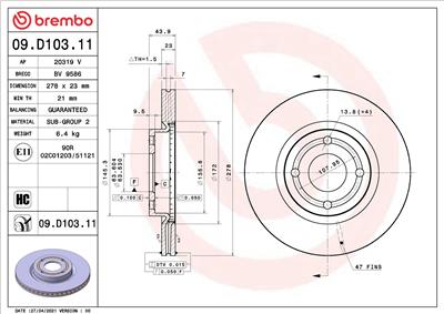 BREMBO 09.D103.11 EAN: 8020584317440.