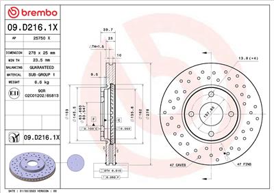 BREMBO 09.D216.1X EAN: 8020584324554.