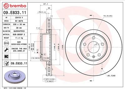 BREMBO 09.E833.11 EAN: 8020584323311.