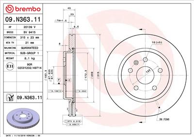 BREMBO 09.N363.11 EAN: 8020584310755.