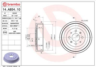 BREMBO 14.A854.10 EAN: 8020584219706.
