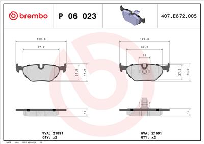 BREMBO P 06 023 Číslo výrobce: 21891. EAN: 8020584050231.