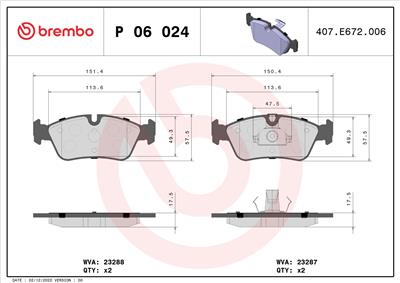 BREMBO P 06 024 Číslo výrobce: 23288. EAN: 8020584050248.