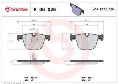 BREMBO P 06 026 Číslo výrobce: 23731. EAN: 8020584050262.