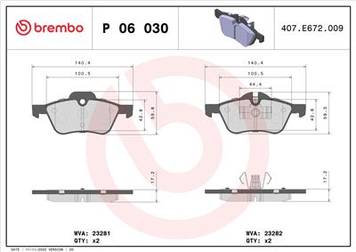 BREMBO P 06 030 Číslo výrobce: 23281. EAN: 8020584050309.