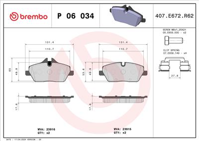 BREMBO P 06 034 Číslo výrobce: 23916. EAN: 8020584050347.