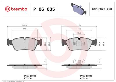 BREMBO P 06 035 Číslo výrobce: 23999. EAN: 8020584050354.