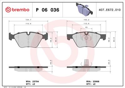 BREMBO P 06 036X Číslo výrobce: 23968. EAN: 8020584068502.