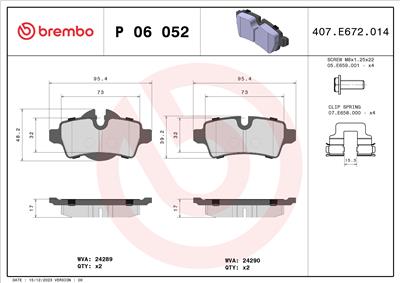 BREMBO P 06 052 Číslo výrobce: 24290. EAN: 8020584060001.