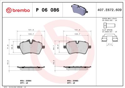 BREMBO P 06 086 Číslo výrobce: 23985. EAN: 8020584110850.