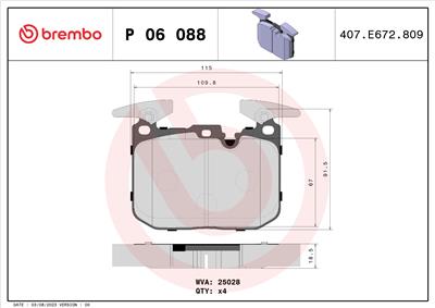 BREMBO P 06 088X Číslo výrobce: 25028. EAN: 8020584068663.