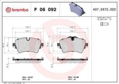BREMBO P 06 092 Číslo výrobce: 22188. EAN: 8020584080139.