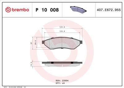BREMBO P 10 008 Číslo výrobce: 23994. EAN: 8020584060070.