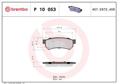 BREMBO P 10 053 Číslo výrobce: 25232. EAN: 8020584102831.