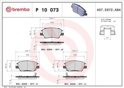 BREMBO P 10 073 Číslo výrobce: 22335. EAN: 8020584115282.