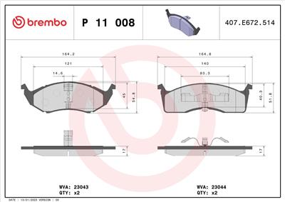 BREMBO P 11 008 Číslo výrobce: 23044. EAN: 8020584050453.