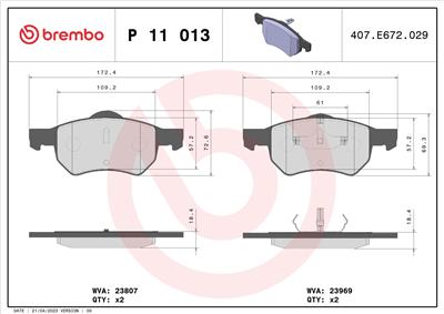 BREMBO P 11 013 Číslo výrobce: 23969. EAN: 8020584050507.