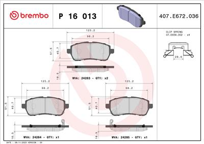 BREMBO P 16 013 Číslo výrobce: 24284. EAN: 8020584060230.