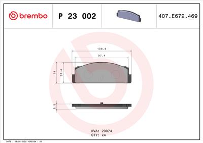 BREMBO P 23 002 Číslo výrobce: 20074. EAN: 8020584050729.