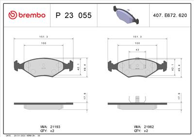 BREMBO P 23 055 Číslo výrobce: 21962. EAN: 8020584051252.