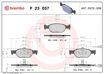 BREMBO P 23 057 Číslo výrobce: 21931. EAN: 8020584051276.