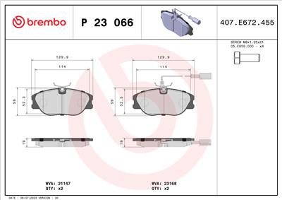 BREMBO P 23 066 Číslo výrobce: 23168. EAN: 8020584051368.