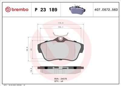 BREMBO P 23 189 Číslo výrobce: 24578. EAN: 8020584087411.