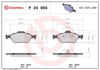 BREMBO P 24 055X Číslo výrobce: 23604. EAN: 8020584068748.