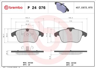 BREMBO P 24 076X Číslo výrobce: 24124. EAN: 8020584068786.