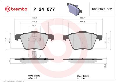 BREMBO P 24 077X Číslo výrobce: 24521. EAN: 8020584068793.