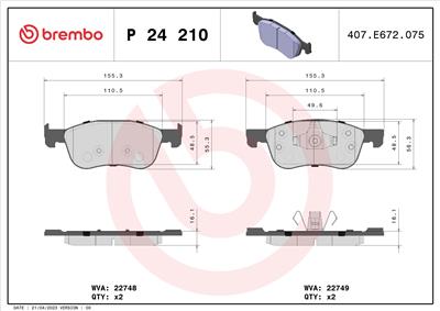 BREMBO P 24 210 Číslo výrobce: 22749. EAN: 8020584069936.