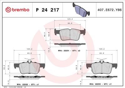 BREMBO P 24 217 Číslo výrobce: 22231. EAN: 8020584113110.