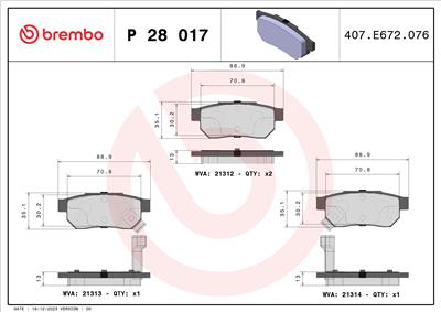 BREMBO P 28 017 Číslo výrobce: 21313. EAN: 8020584052518.