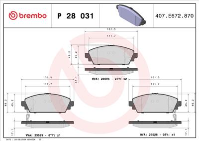 BREMBO P 28 031 Číslo výrobce: 23528. EAN: 8020584052655.