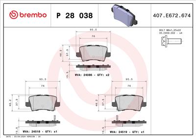 BREMBO P 28 038 Číslo výrobce: 24518. EAN: 8020584059517.