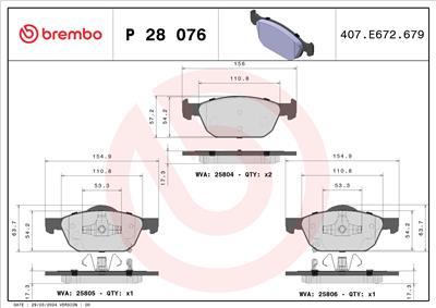 BREMBO P 28 076 Číslo výrobce: 25805. EAN: 8020584112724.