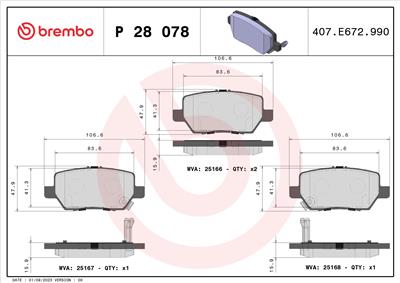 BREMBO P 28 078 Číslo výrobce: 25167. EAN: 8020584080030.