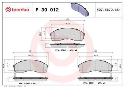 BREMBO P 30 012 Číslo výrobce: 23650. EAN: 8020584052822.