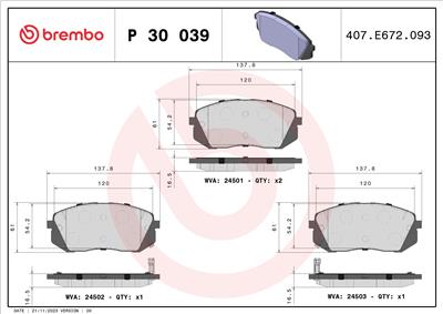 BREMBO P 30 039 Číslo výrobce: 24502. EAN: 8020584060773.