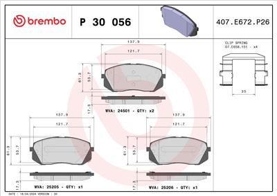 BREMBO P 30 056X Číslo výrobce: 24501. EAN: 8020584068861.