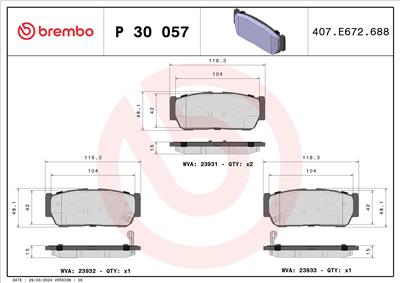BREMBO P 30 057 Číslo výrobce: 23932. EAN: 8020584103142.