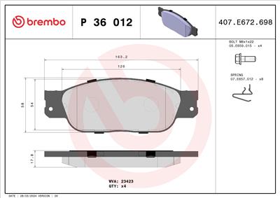 BREMBO P 36 012 Číslo výrobce: 23423. EAN: 8020584053058.