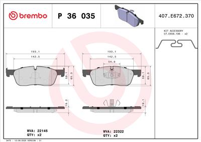 BREMBO P 36 035 Číslo výrobce: 22322. EAN: 8020584084526.