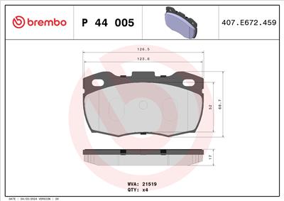 BREMBO P 44 005 Číslo výrobce: 21519. EAN: 8020584053287.