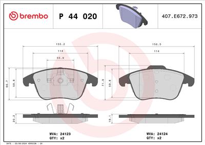 BREMBO P 44 020X Číslo výrobce: 24124. EAN: 8020584068915.