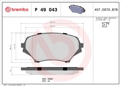 BREMBO P 49 043 Číslo výrobce: 24297. EAN: 8020584061039.